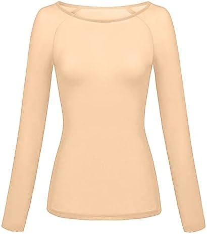 Womens Solid See Through Long Sleeve Seamless Arm Shaper Top Mesh Shirt Blouse Ladies V Neck Shirts