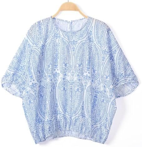 Women's Crisp Loose Bat Sleeve Back Tie Bow Floral Shirt Top Womens Cotton Undershirts Short Sleeve