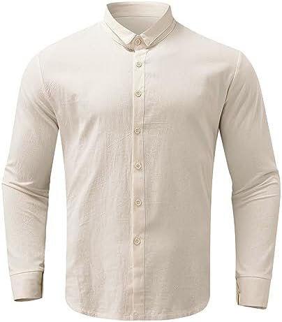 Turn-Down Shirt Shirt Long Tops Button Sleeve Men's Casual Solid Men Shirts Cuffed T Shirts Men